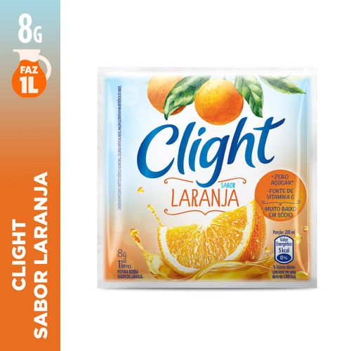 Refresco em pó zero açúcar sabor laranja caixa com 15 unidades de 8g - Clight