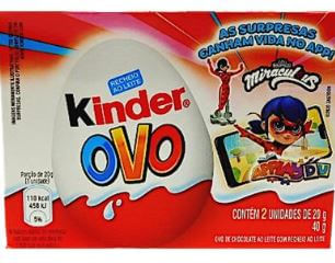 Chocolate ao leite com recheio ao leite 2 unidades de 20g - Kinder ovo Miraculous