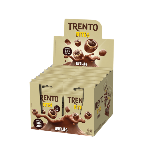 Chocolate sabor Avelã caixa com 12 unidades de 40g - Trento Bites