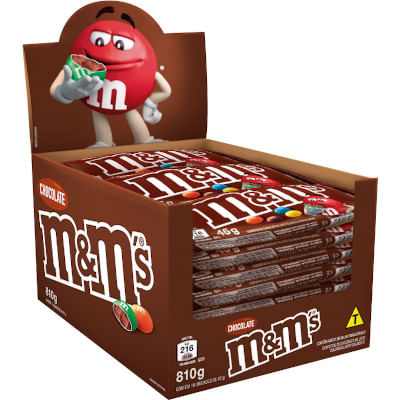 Confeito sabor Chocolate caixa com 18 unidades de 45g - M&M