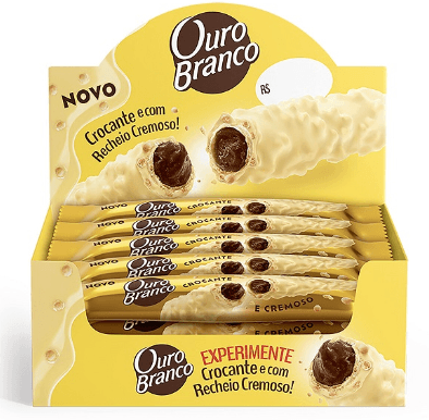 Wafer recheado com cobertura de chocolate branco caixa com 15 unidades de 25g - Ouro Branco
