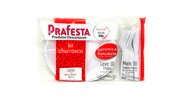 kit churrasco descartável branco pacote com 10 pratos, 10 garfos e 10 facas - Prafesta