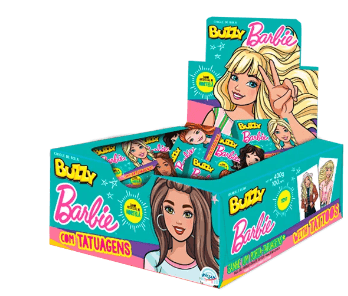 Chiclete Barbie com tattoo sabor hortelã caixa com 400g - Buzzy