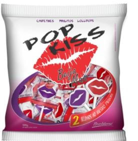 Pirulito beija mais sabor cereja pacote com 500g - Pop kiss