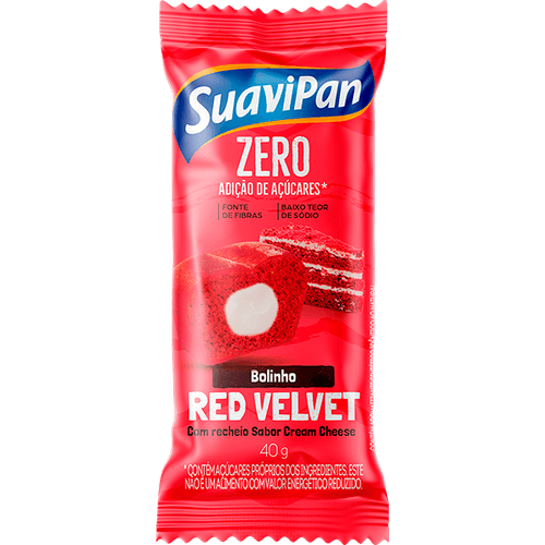 Bolinho Integral sabor red velvet com recheio de cream cheese com 40g - SuaviPan