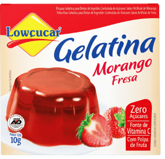 Gelatina em Pó zero açúcar sabor morango com 10g - Lowçucar