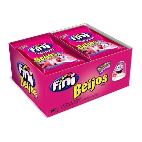 Bala beijos sabor morango caixa com 12 unidades de 15g - Fini
