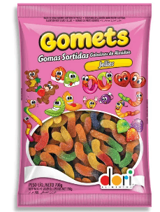 Bala de goma minhoca sabor sortido  com 700g - Gomet's