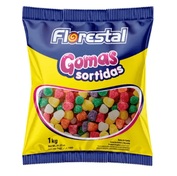 Bala de goma sabor Frutas Sortidas pacote com 1kg - Florestal