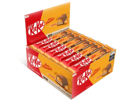 Barra de chocolate ao leite com creme de caramelo caixa com 24 unidades de 34,6g - Kit kat