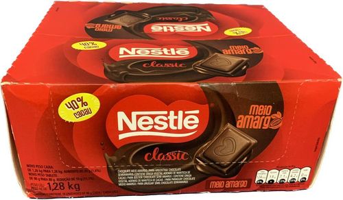 Barra de chocolate Classic sabor meio amargo caixa com 16 unidades de 80g - Nestle