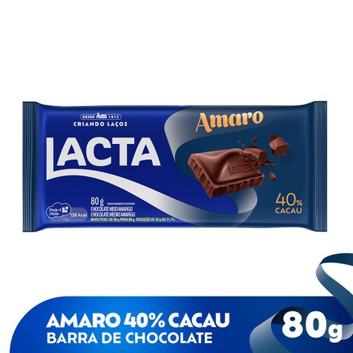 Barra de chocolate meio amargo 40% cacau com 80g - Lacta