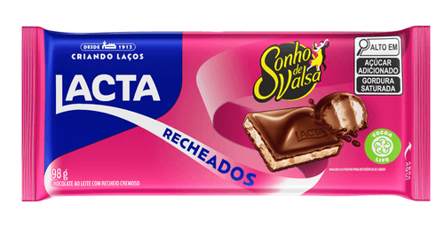 Barra de chocolate ao leite com recheio cremoso de sonho de valsa 98g - Lacta