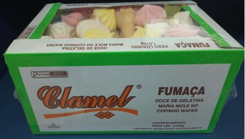 Fumaça doce de gelatina maria mole no copinho de wafer caixa com 50 unidades - Clamel