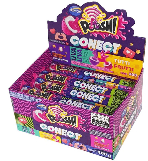 Chiclete Conect sabor sortido de uva e tutti frutti  caixa com 300g - Poosh