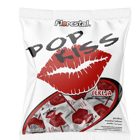 Pirulito sabor cereja pacote com 500g - Pop kiss