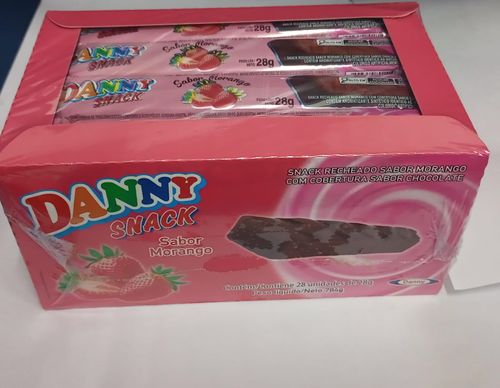 Snack recheado sabor morango com cobertura sabor chocolate com 28 unidades de 28g cada - Danny