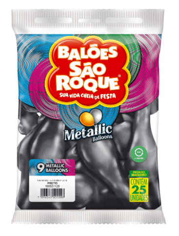 Balão 9 Metálico preto com 25 unidades - São Roque