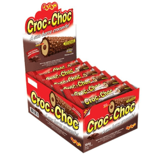 Barra com cobertura com crispies e recheio sabor chocolate caixa com 24 unidades de 16g - Croc-Choc