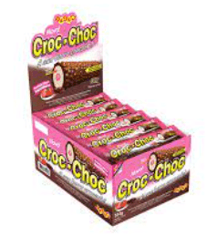 Barra com cobertura com crispies sabor chocolate e recheio sabor morango caixa com 24 unidades de 16g - Croc-Choc