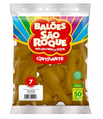 Balão 7 liso cintilante dourado com 50 unidades - São Roque