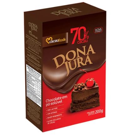 Chocolate em pó solúvel 70% cacau com 200g - Dona Jura