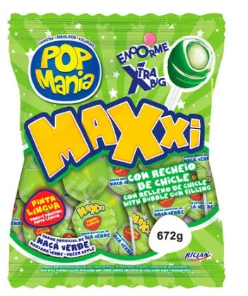 Pirulito Pop Mania Maxxi sabor maça verde - pacote de 672g- Riclan