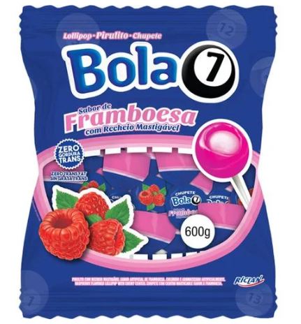 Pirulito Bola 7 de sabor Framboesa Pacote com 600g - Riclan