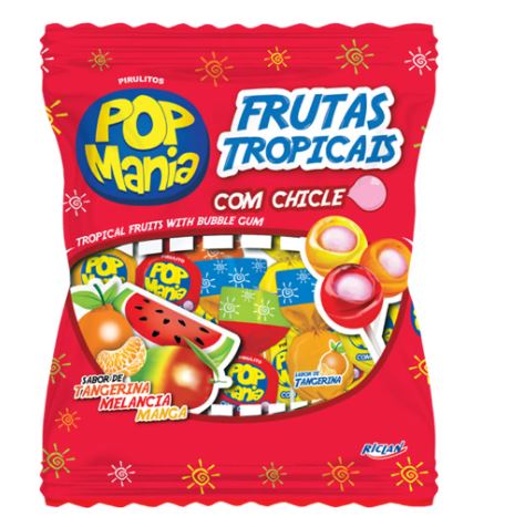 Pirulito Pop Mania sabor Frutas Tropicais pacote de 600g - Riclan