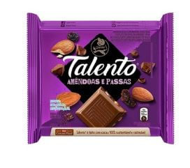 Barra de chocolate sabor amêndoas e passas com 85g - Talento