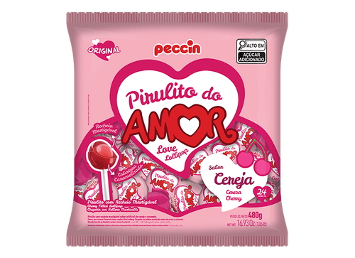 Pirulito Maça do Amor sabor cereja Pacote com 480g - Amor
