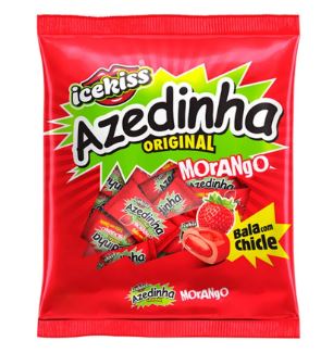 Bala Azedinha com recheio de chicle sabor morango Pacote com 400g - Icekiss