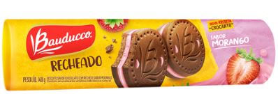 Biscoito recheado sabor chocolate com recheio de morango 140g - Bauducco