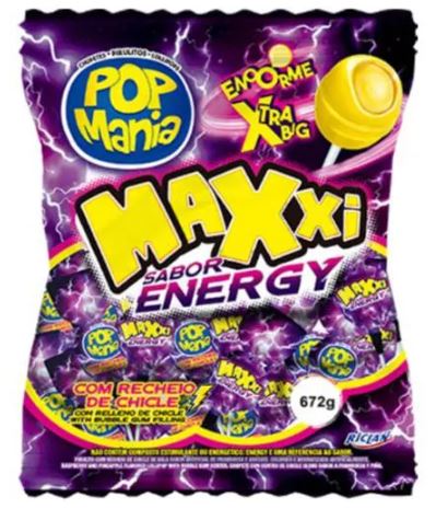 Pirulito Pop Mania Maxxi sabor Energy  pacote de 672g - Riclan