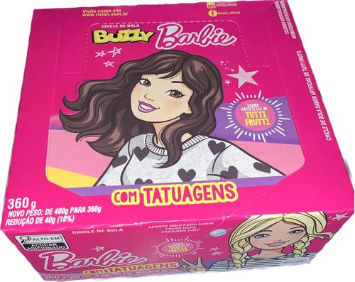 Chiclete Barbie com tattoo sabor tutti frutti caixa com 360g - Buzzy