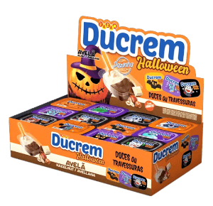 Creme sabor chocolate avelã e chocolate branco  caixa com 48 unidades - Ducrem Jazam