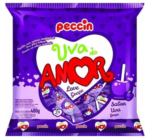 Pirulito Maça do Amor sabor Uva Pacote com 480g - Amor