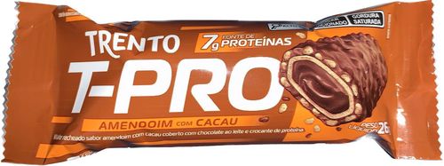 Wafer recheado sabor amendoim com cacau coberto com chocolate ao leite e crocante de proteína 26g - Trento T-Pro