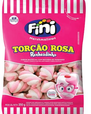 Marshmallow recheado rosa pacote com 250g - Fini