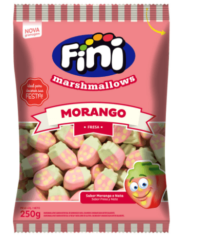 Marshmallow sabor morango pacote com 250g - Fini