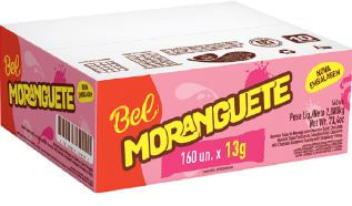 Bombom sabor morango com cobertura de chocolate 160 unidades com 13g cada - Moranguete Bel