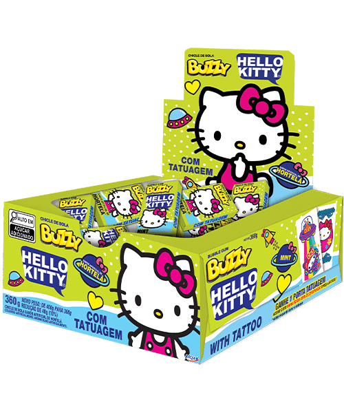 Chiclete Hello Kitty com tattoo sabor hortelã caixa com 360g - Buzzy