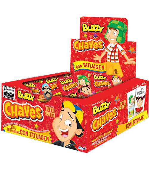 Chiclete Chaves com tatuagem sabor tutti-frutti caixa com 400g - Buzzy