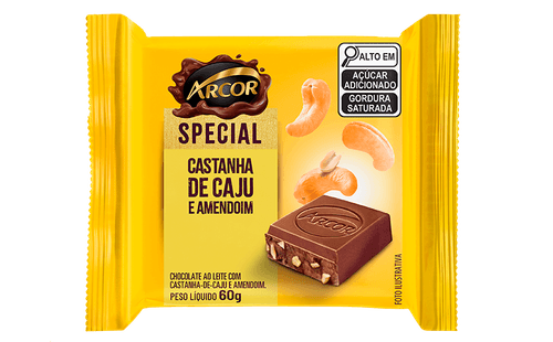 Tablete de chocolate special Castanha de Caju e amendoim caixa com 12 unidades com 60g - Arcor