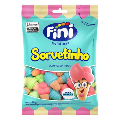 Bala gelatina Sorvetinho sabores sortidos pacote com 80g - Fini