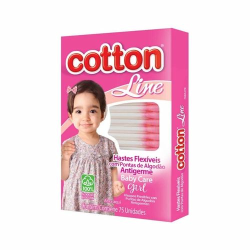 Hastes flexíveis com pontas de algodão antigerme baby care girl com 75 unidades - Cotton Line