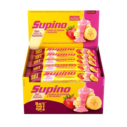 Barra de frutas com cobertura de morango sabor Banana e Morango Zero açucares caixa com 20 unidades de 24g - Supino