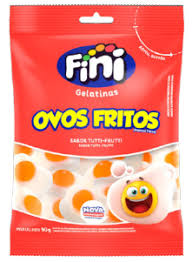 Bala de gelatina ovos fritos sabor tutti-frutti Pacote com 80g - Fini