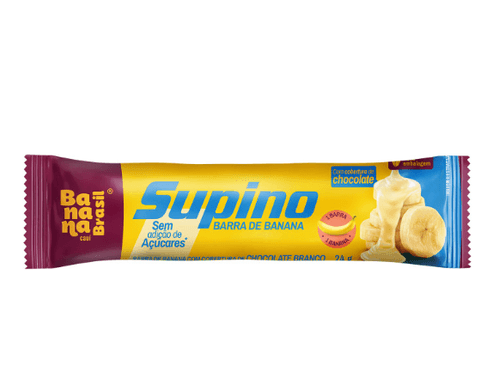 Barra de frutas com cobertura de chocolate branco sabor Banana Zero açúcar 24g - Supino