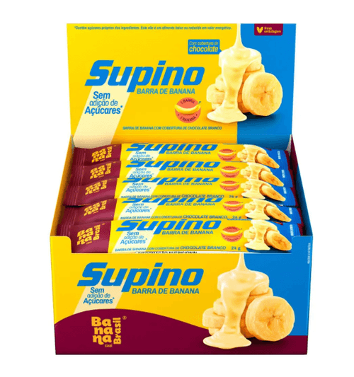 Barra de frutas com cobertura de chocolate branco sabor Banana Zero açúcar Caixa com 20 unidades 24g - Supino